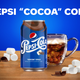 Graphic featuring Pepsi Cocoa Cola on blue background